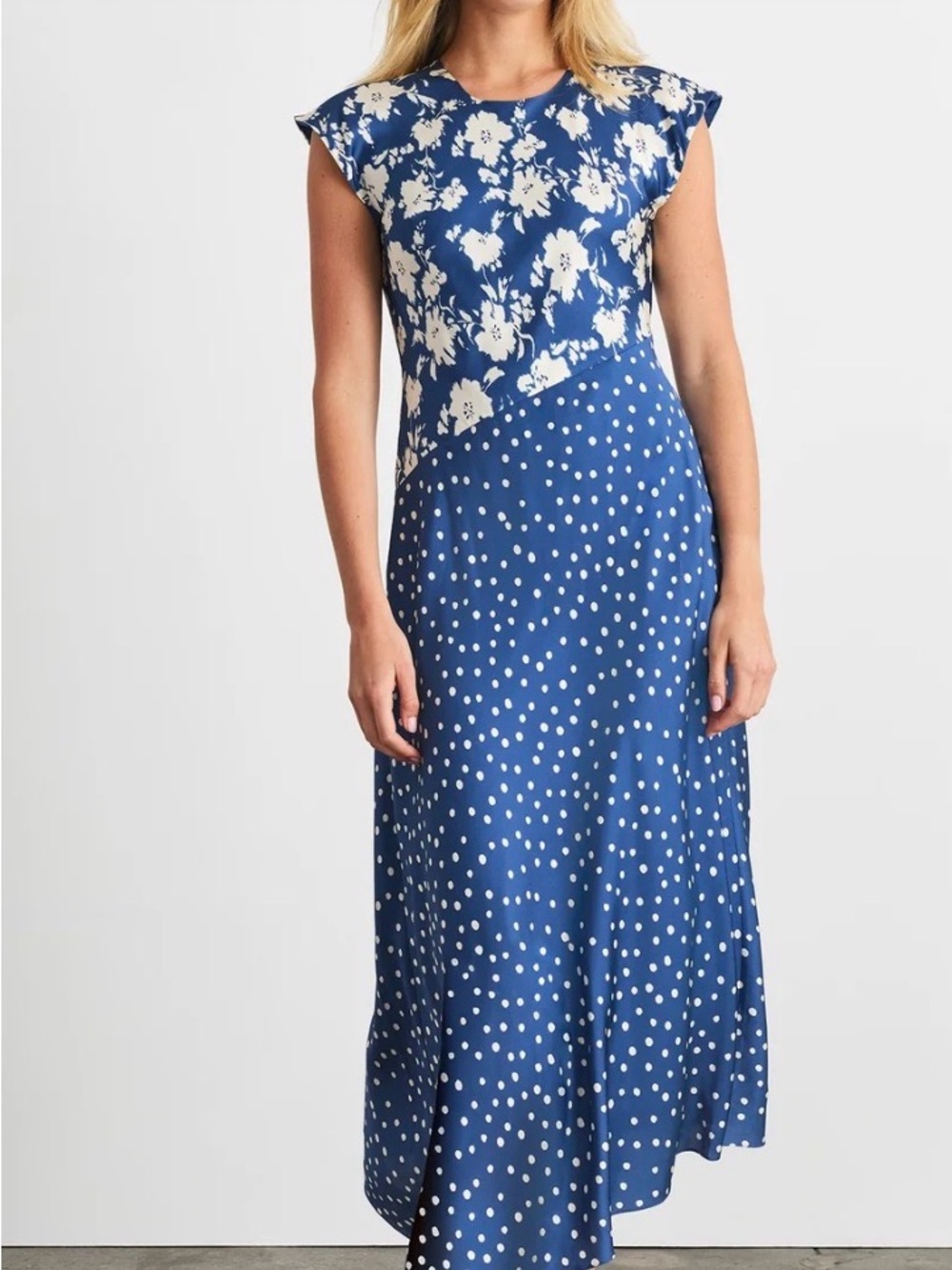 NWT Tanya Taylor Blue and White Floral & Polka Dot Maxi Dress